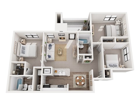 Floor plan for 3 beds, 2 baths, 1150 sqft